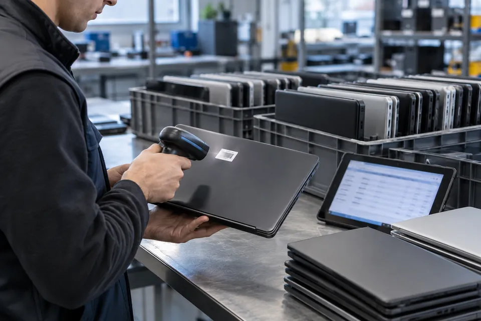 Illustration of laptop receiving and serial scanning